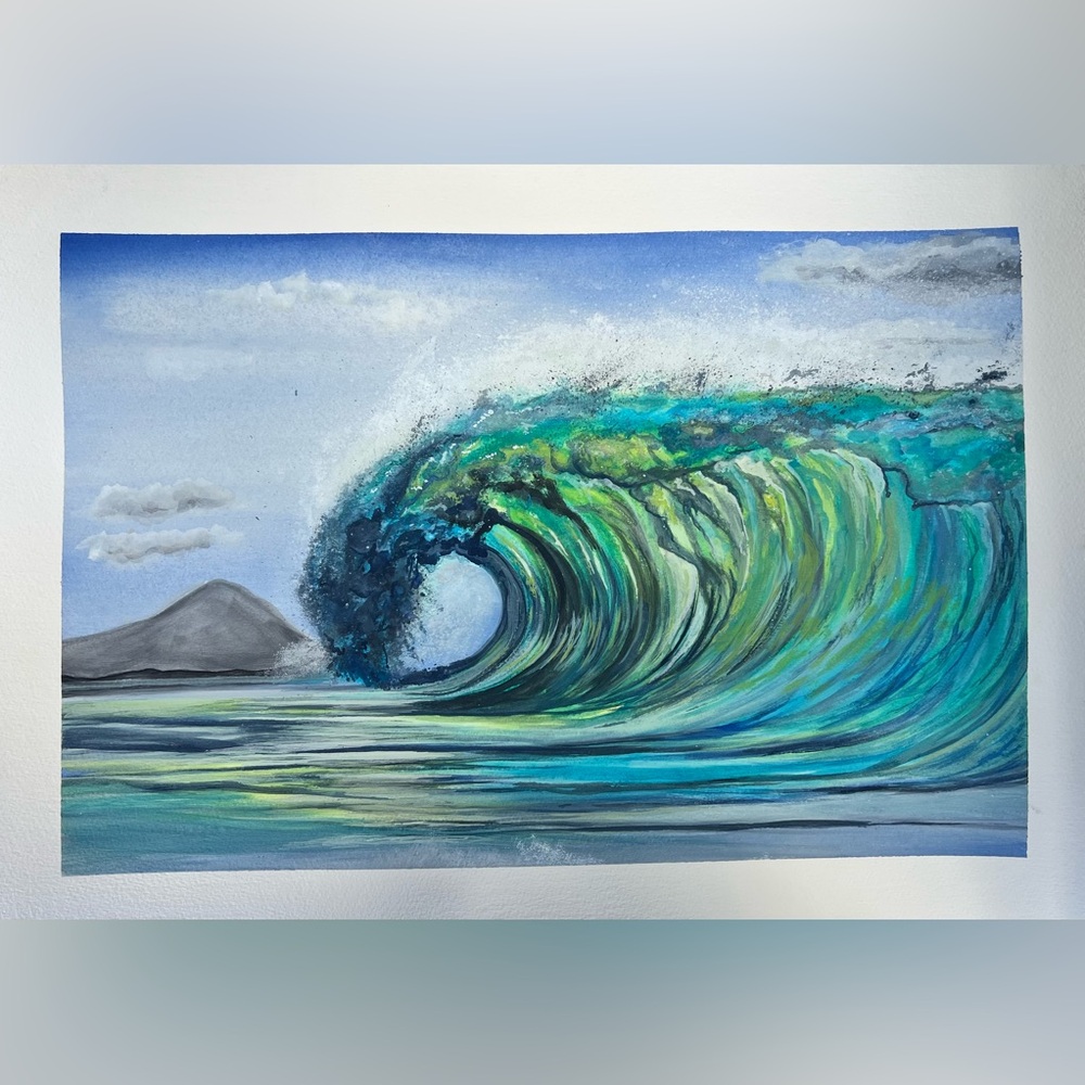 Print of Majestic Wave Canvas Art in Blue and Green
